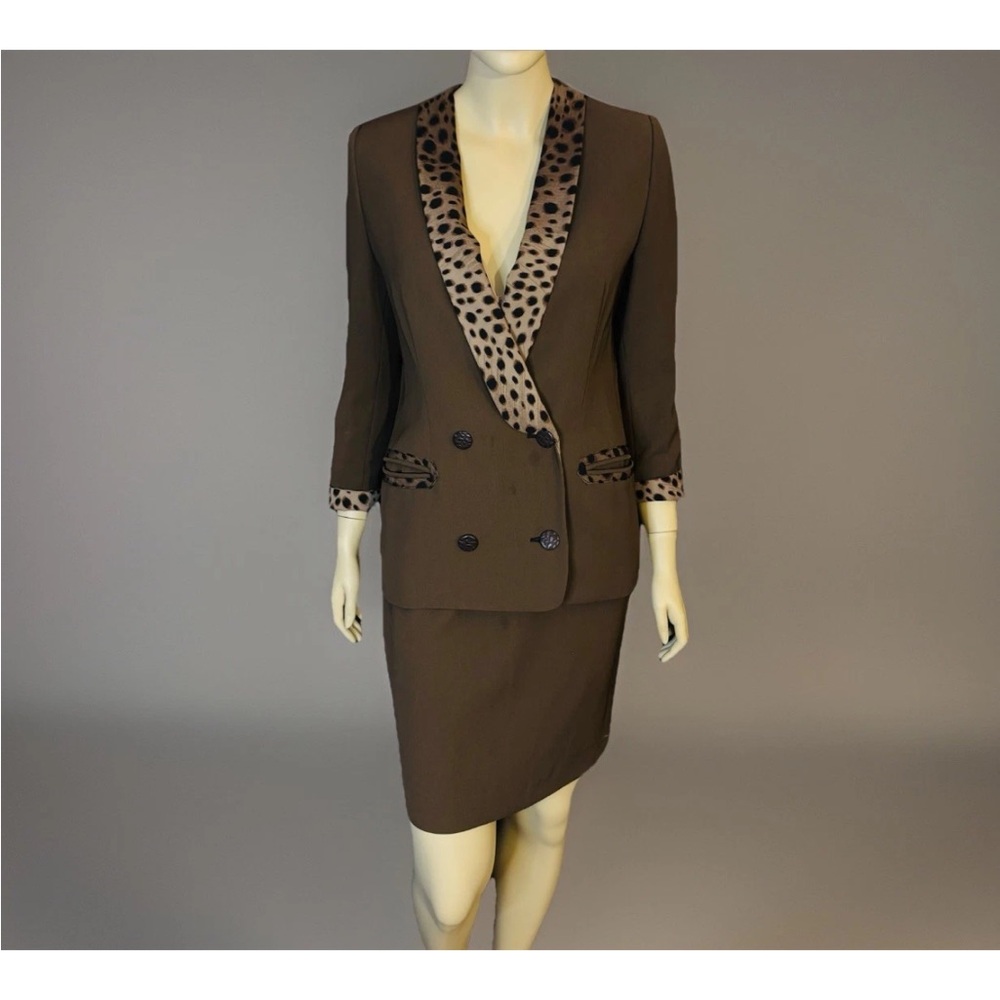 Vintage Italia Dbl Breasted Pencil Skirt Suit w Leopard Lapels/Cuffs JP7 US2